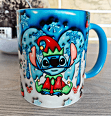 Stitch Noel yılbaşı Baskı içi ve Kulpu Renkli Kupa