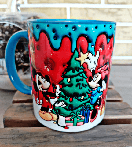 Mickey Noel yılbaşı Baskı içi ve Kulpu Renkli Kupa
