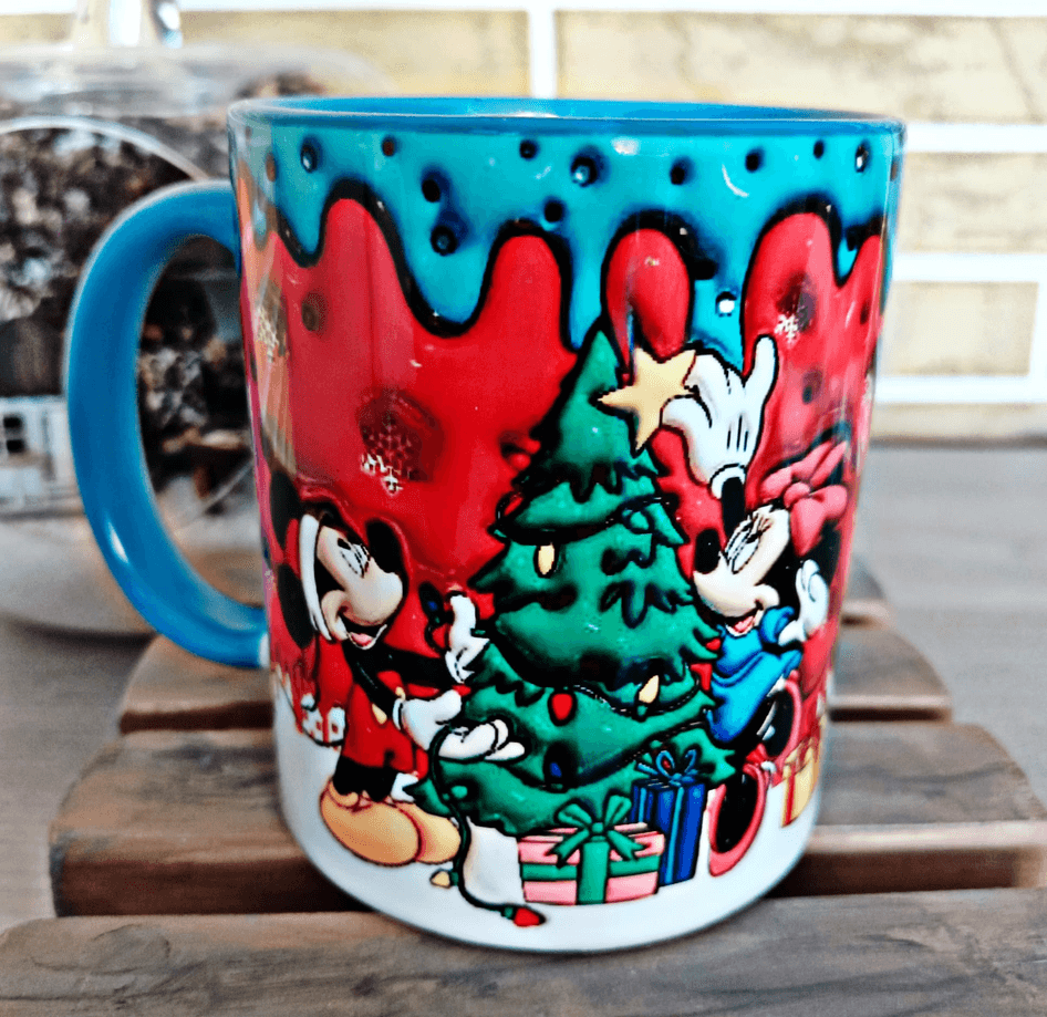 Mickey Noel yılbaşı Baskı içi ve Kulpu Renkli Kupa
