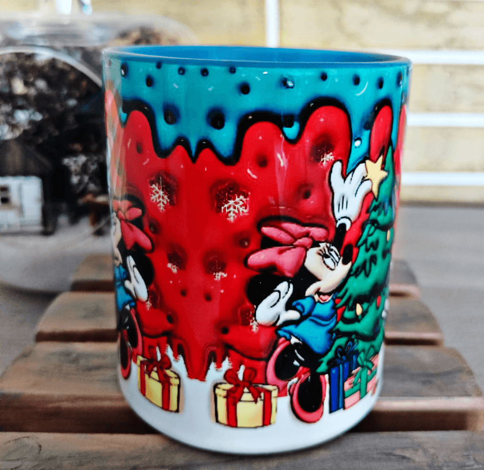 Mickey Noel yılbaşı Baskı içi ve Kulpu Renkli Kupa