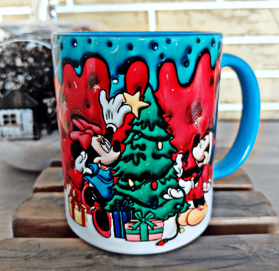 Mickey Noel yılbaşı Baskı içi ve Kulpu Renkli Kupa