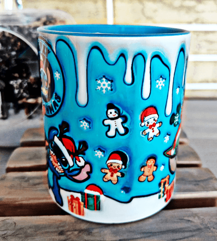 Stitch Noel yılbaşı Baskı içi ve Kulpu Renkli Kupa