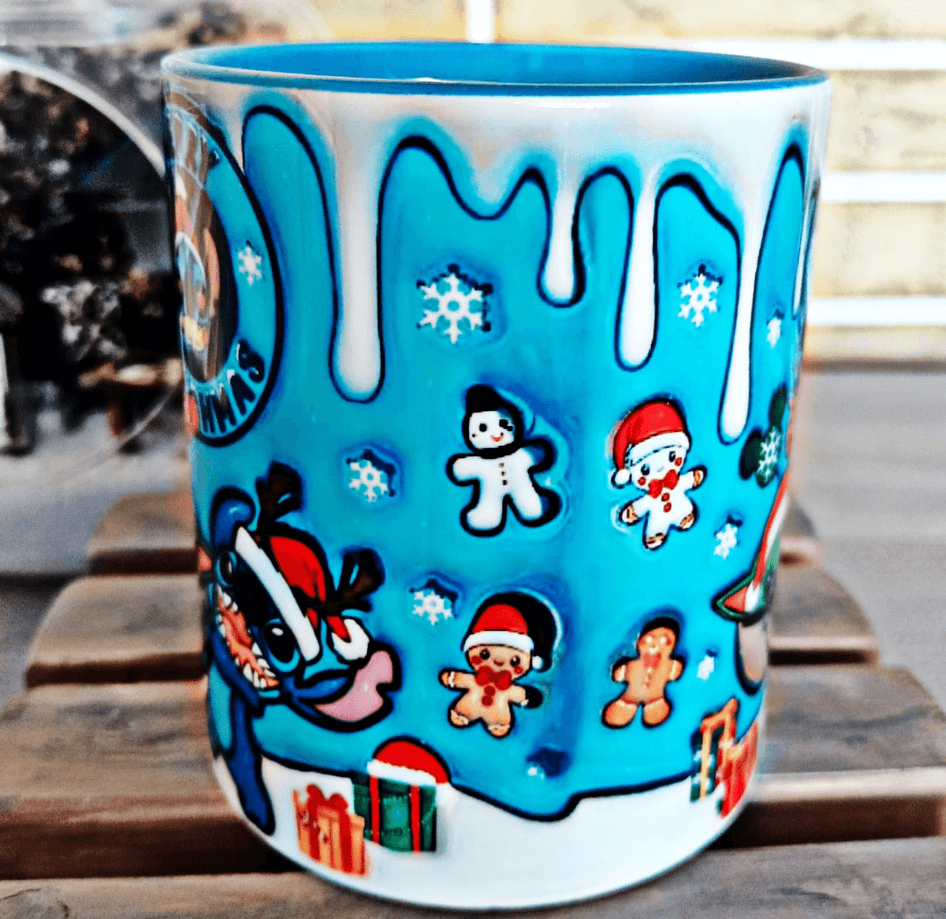 Stitch Noel yılbaşı Baskı içi ve Kulpu Renkli Kupa