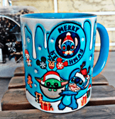Stitch Noel yılbaşı Baskı içi ve Kulpu Renkli Kupa
