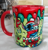 Stitch Noel yılbaşı Baskı içi ve Kulpu Renkli Kupa