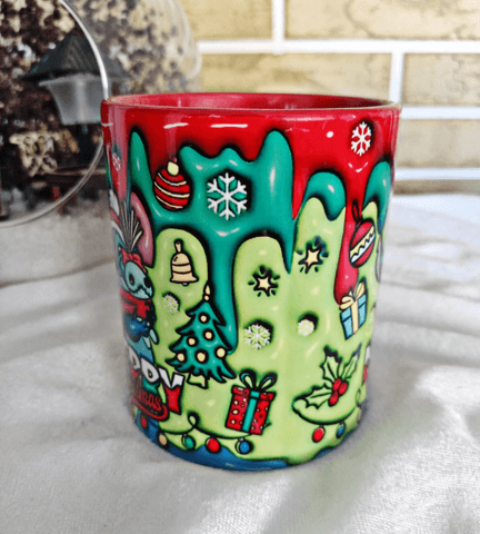 Stitch Noel yılbaşı Baskı içi ve Kulpu Renkli Kupa
