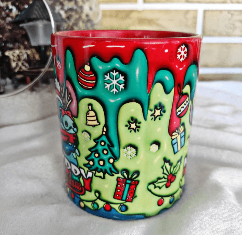 Stitch Noel yılbaşı Baskı içi ve Kulpu Renkli Kupa