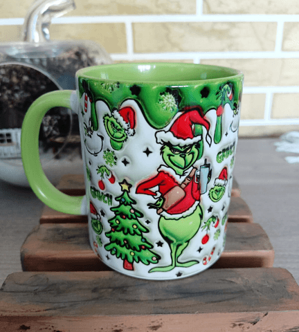 Grinch Noel yılbaşı Baskı içi ve Kulpu Renkli Kupa