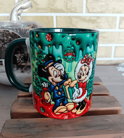Mickey Noel yılbaşı Baskı içi ve Kulpu Renkli Kupa