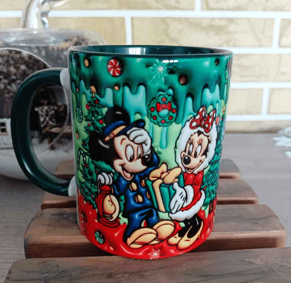 Mickey Noel yılbaşı Baskı içi ve Kulpu Renkli Kupa