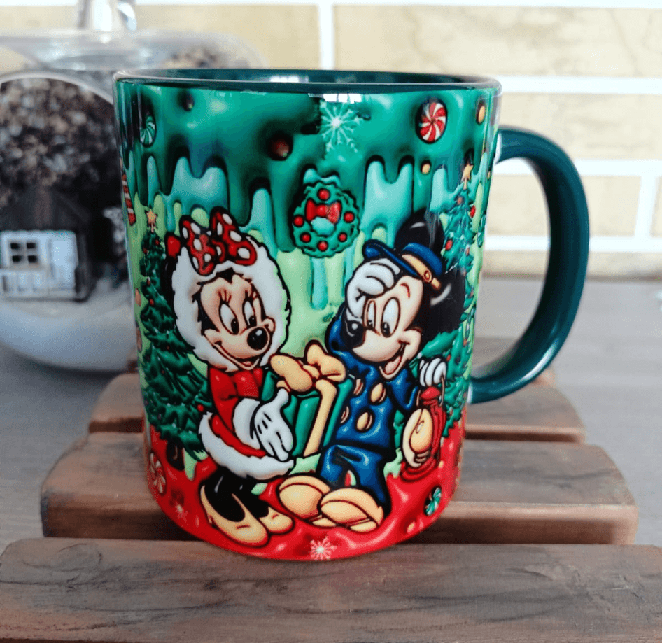 Mickey Noel yılbaşı Baskı içi ve Kulpu Renkli Kupa
