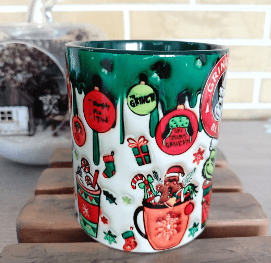 Grinch Noel yılbaşı Baskı içi ve Kulpu Renkli Kupa