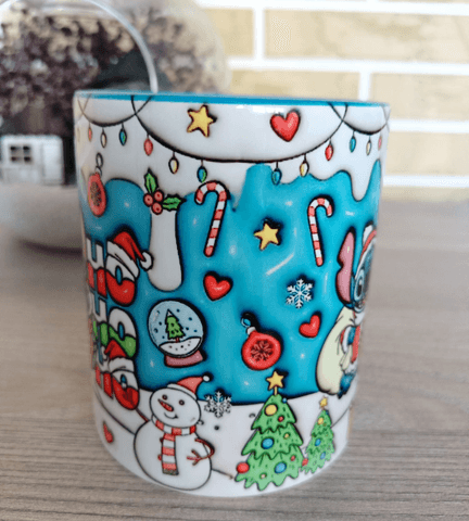 Stitch Noel yılbaşı Baskı içi ve Kulpu Renkli Kupa