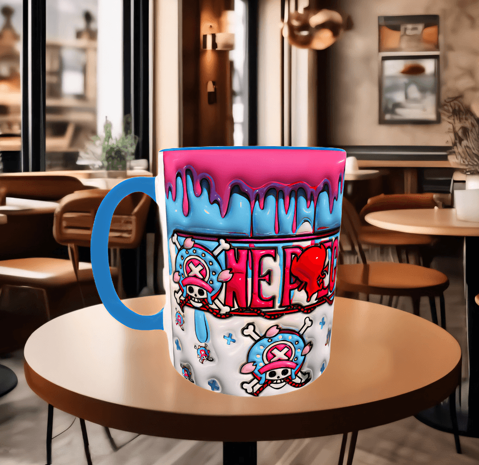 One piece Baskı içi ve Kulpu Renkli Kupa
