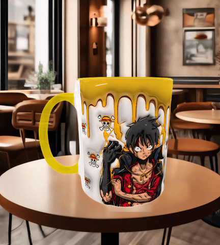 One piece Baskı içi ve Kulpu Renkli Kupa