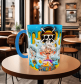 One piece Baskı içi ve Kulpu Renkli Kupa