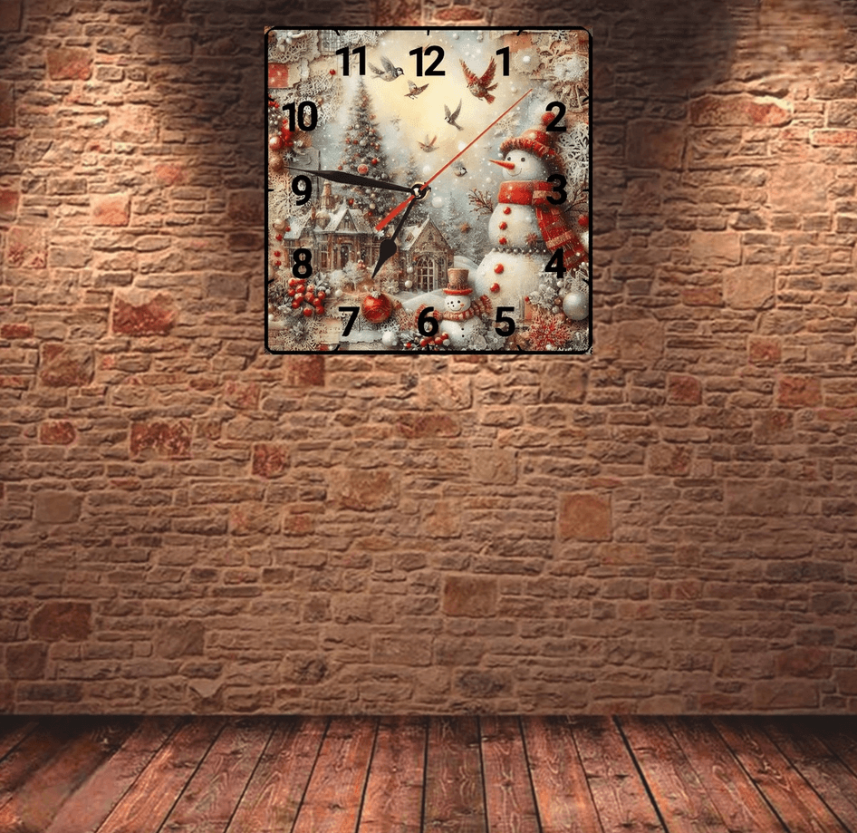 Kardan adam noel christmas vintage baskı metal hediyelim dekoratif kaliteli duvar saati