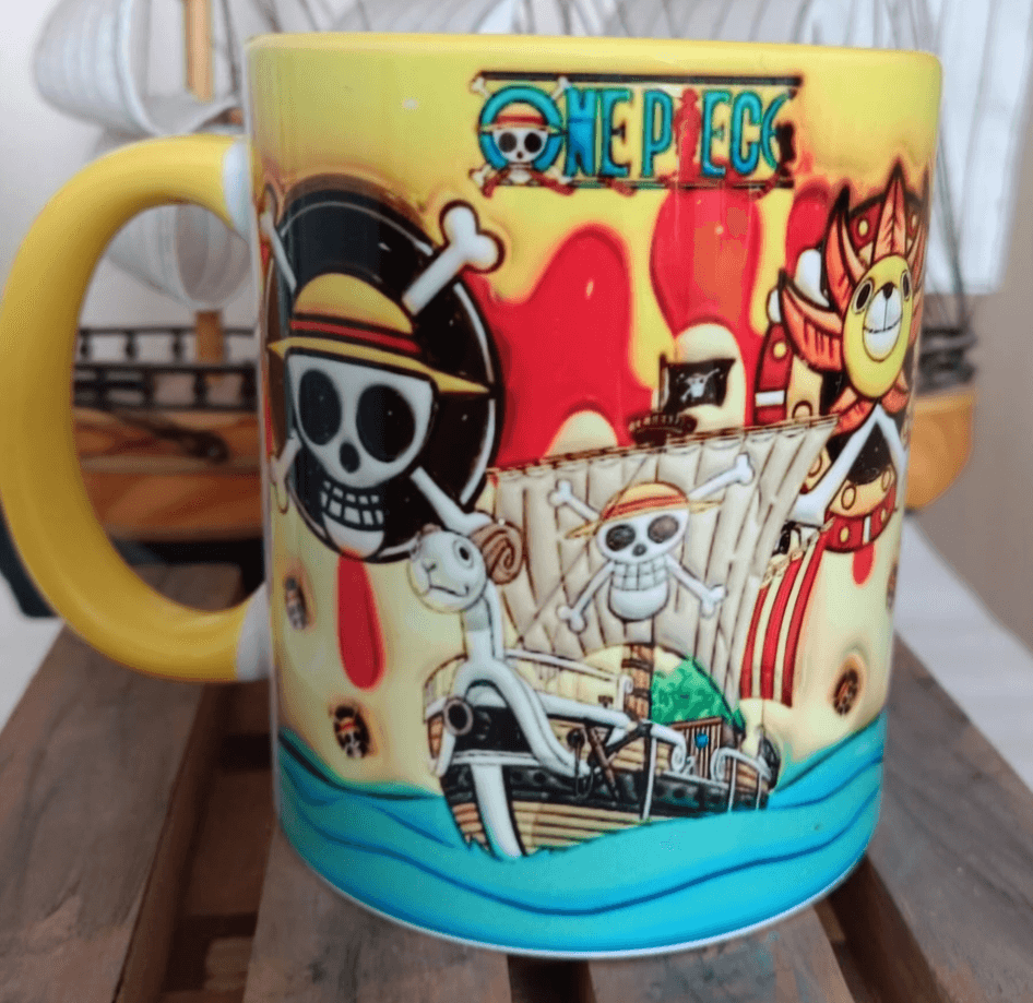 One piece Baskı içi ve Kulpu Renkli Kupa