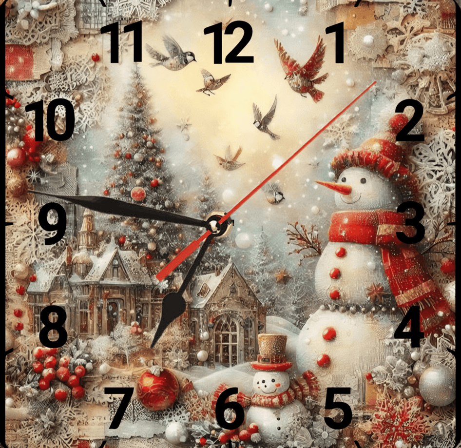 Kardan adam noel christmas vintage baskı metal hediyelim dekoratif kaliteli duvar saati