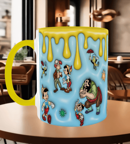 Pinokyo Baskı içi ve Kulpu Renkli Kupa