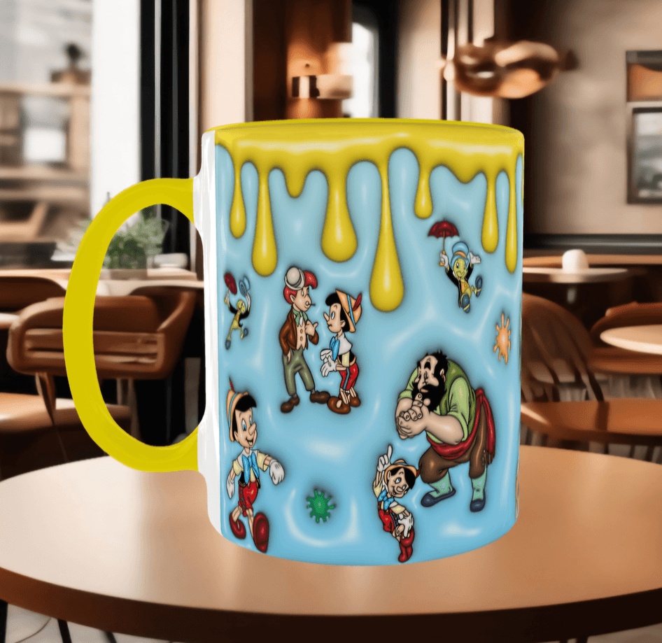 Pinokyo Baskı içi ve Kulpu Renkli Kupa