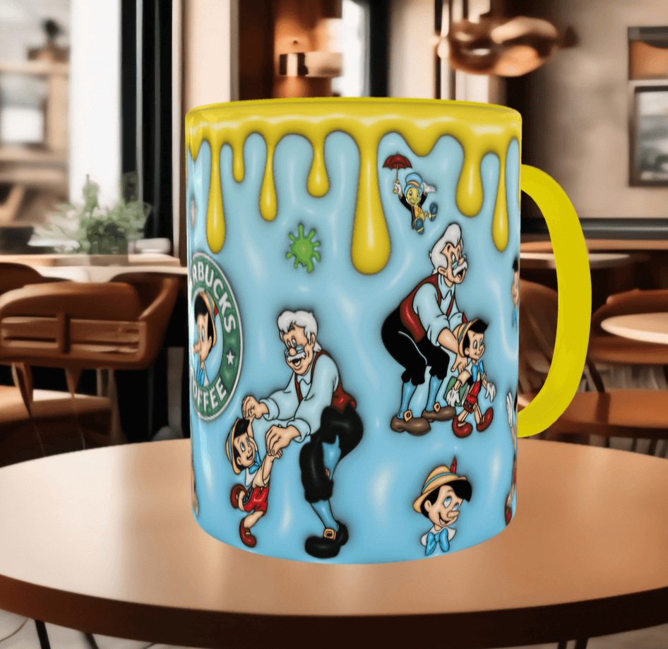 Pinokyo Baskı içi ve Kulpu Renkli Kupa