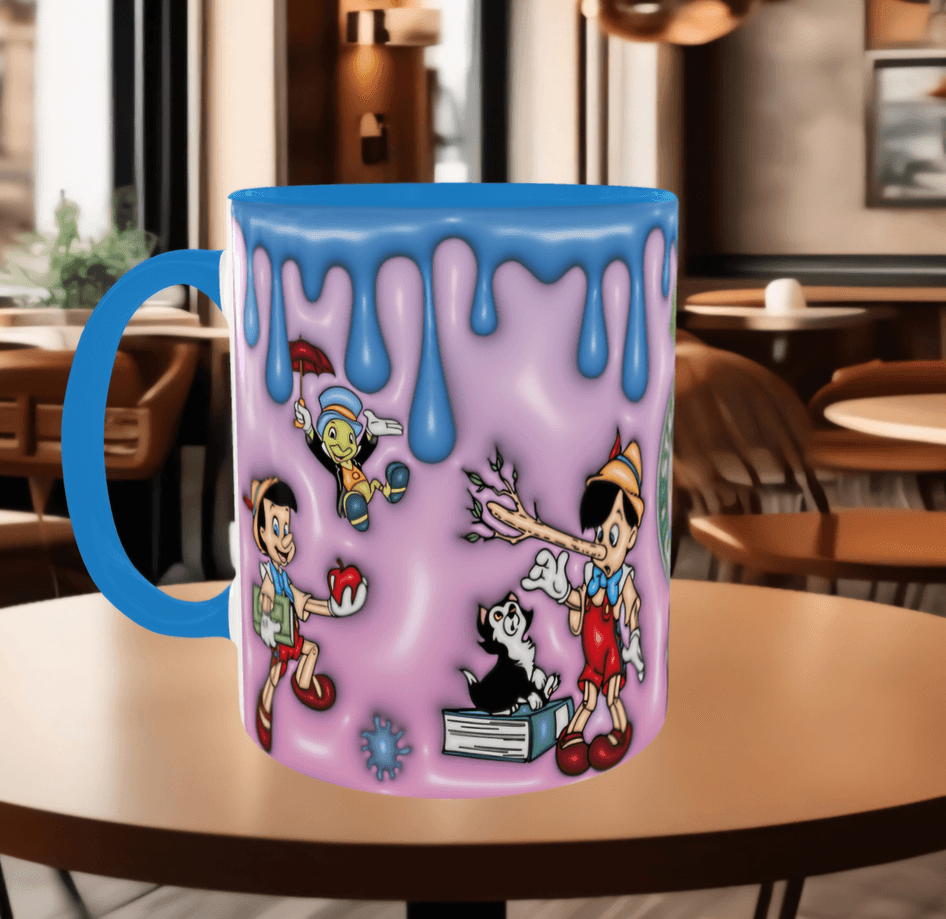 Pinokyo Baskı içi ve Kulpu Renkli Kupa