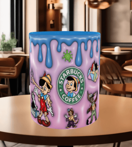 Pinokyo Baskı içi ve Kulpu Renkli Kupa