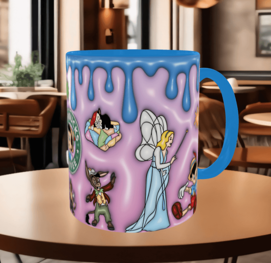 Pinokyo Baskı içi ve Kulpu Renkli Kupa