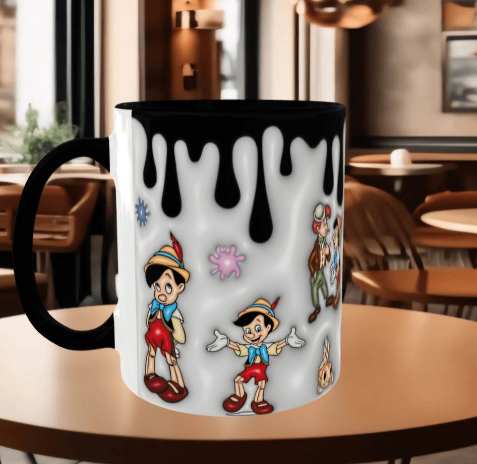 Pinokyo Baskı içi ve Kulpu Renkli Kupa