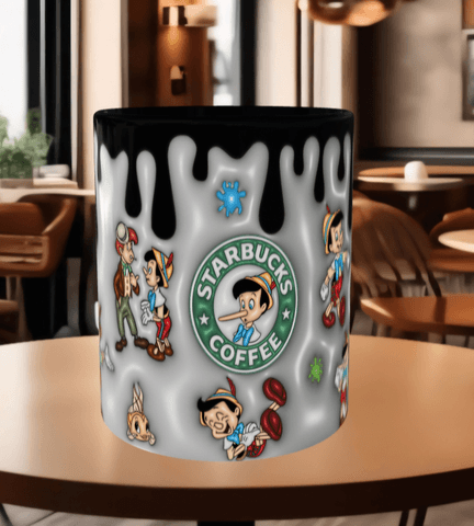 Pinokyo Baskı içi ve Kulpu Renkli Kupa