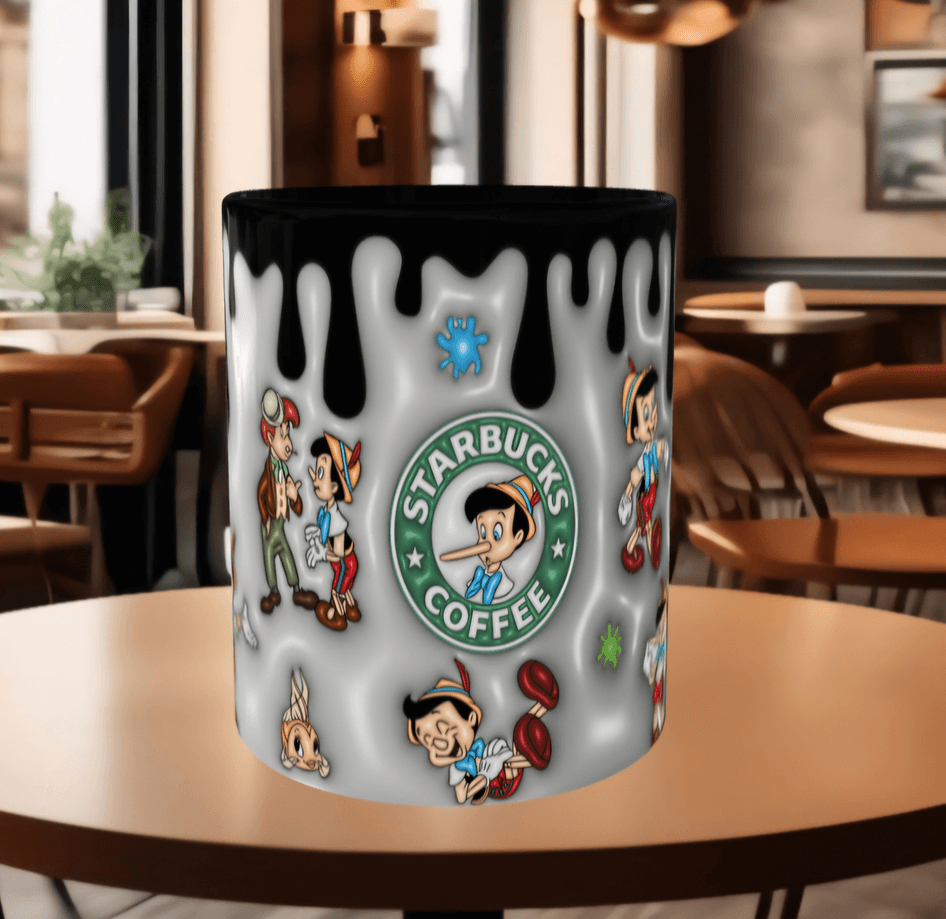 Pinokyo Baskı içi ve Kulpu Renkli Kupa