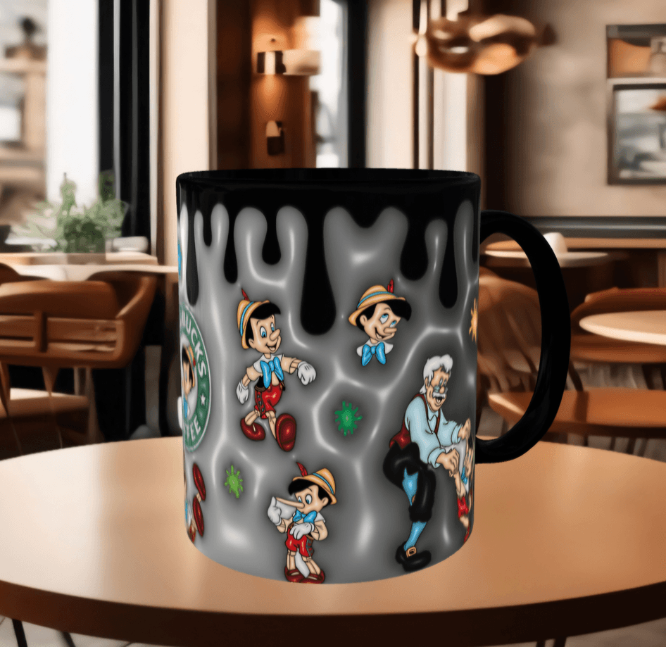 Pinokyo Baskı içi ve Kulpu Renkli Kupa