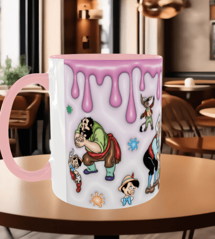 Pinokyo Baskı içi ve Kulpu Renkli Kupa