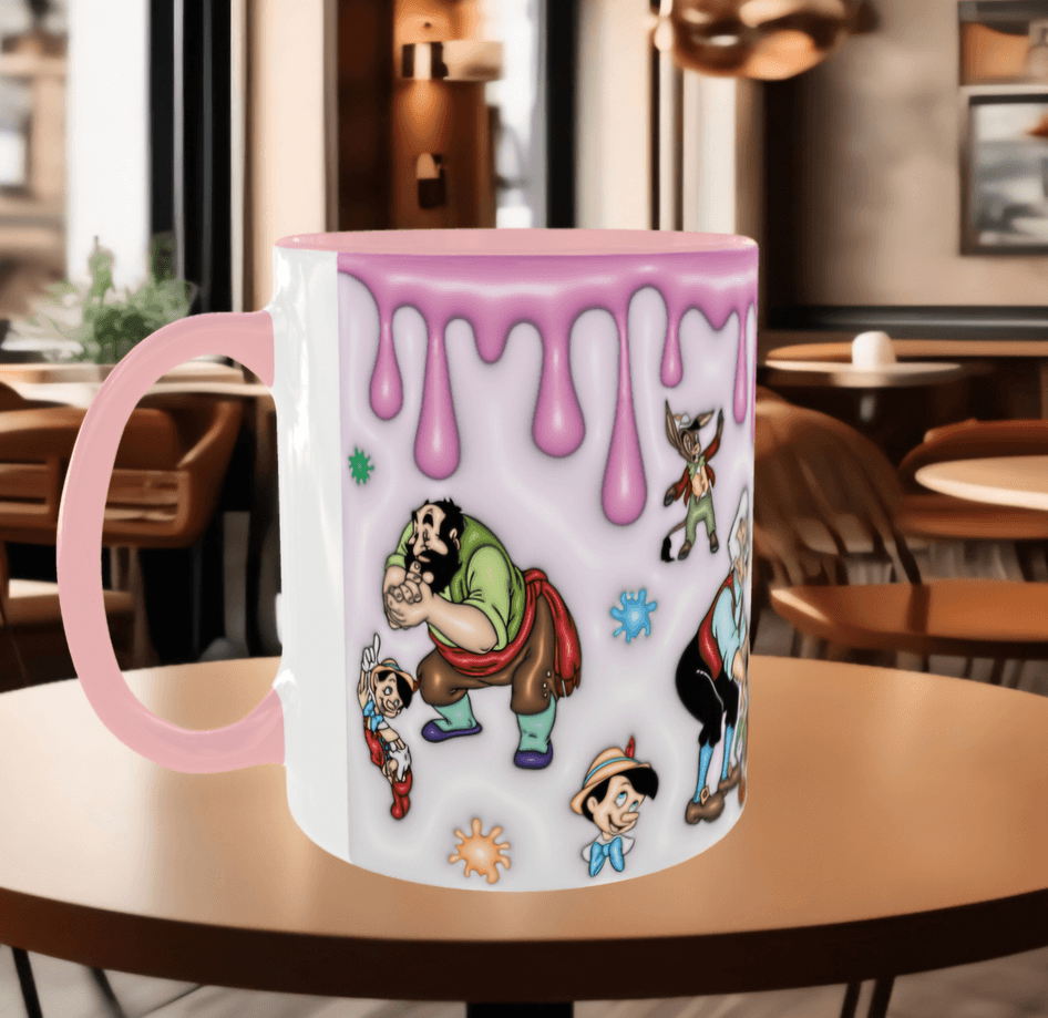 Pinokyo Baskı içi ve Kulpu Renkli Kupa