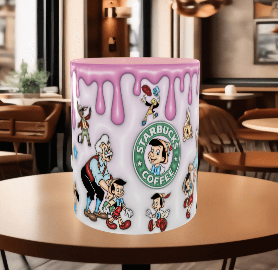 Pinokyo Baskı içi ve Kulpu Renkli Kupa