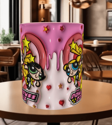 Power puff Baskı içi ve Kulpu Renkli Kupa