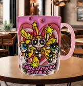 Power puff Baskı içi ve Kulpu Renkli Kupa