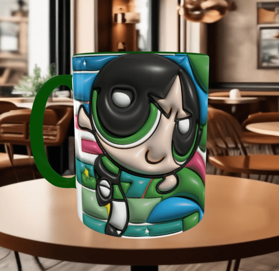 Power puff Baskı içi ve Kulpu Renkli Kupa
