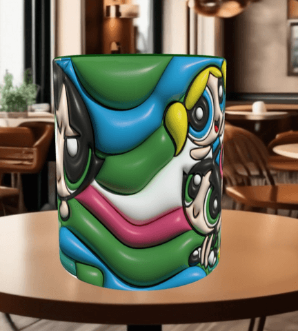 Power puff Baskı içi ve Kulpu Renkli Kupa