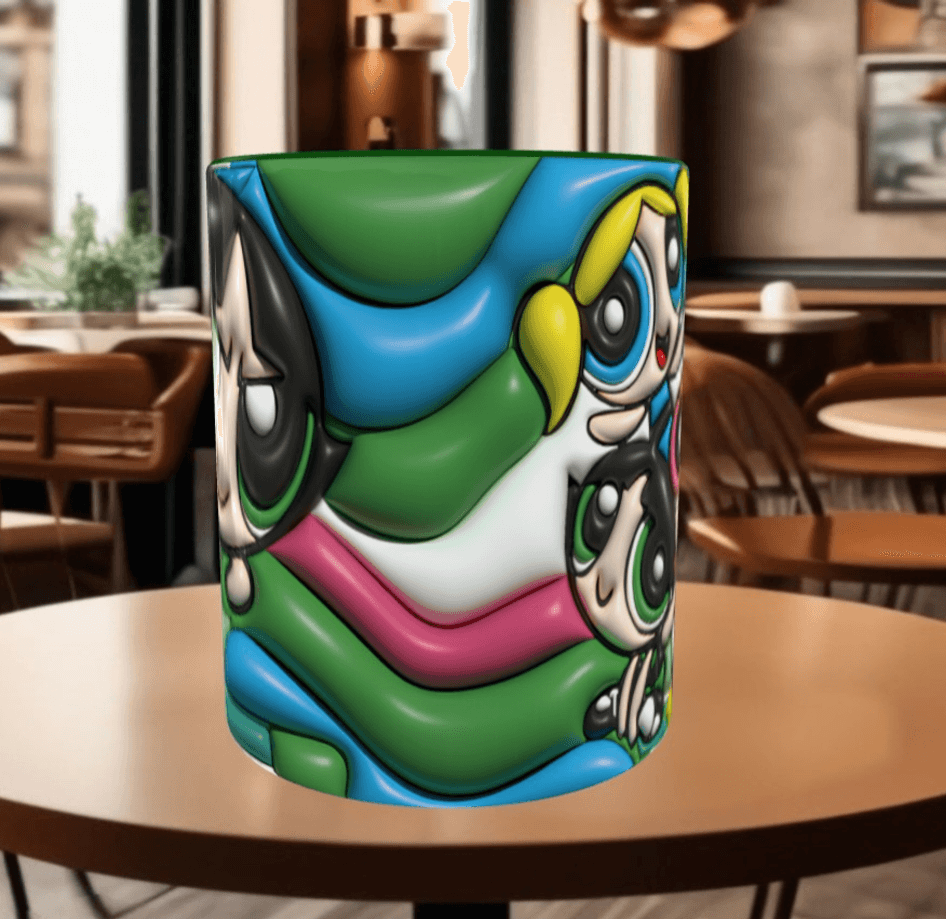 Power puff Baskı içi ve Kulpu Renkli Kupa