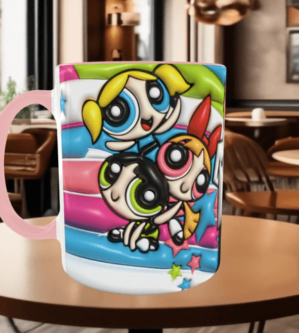 Power puff Baskı içi ve Kulpu Renkli Kupa