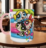 Power puff Baskı içi ve Kulpu Renkli Kupa