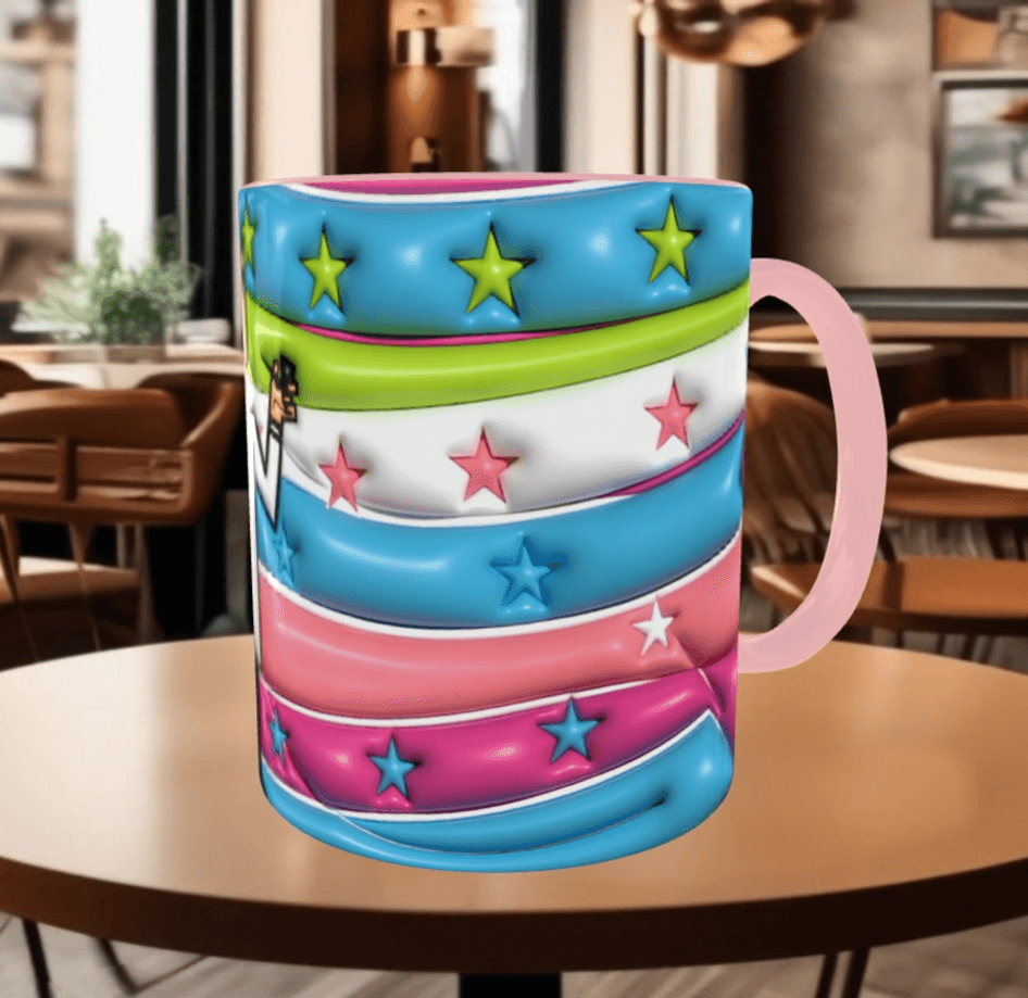 Power puff Baskı içi ve Kulpu Renkli Kupa