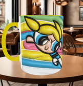 Power puff Baskı içi ve Kulpu Renkli Kupa