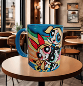 Power puff Baskı içi ve Kulpu Renkli Kupa