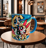 Power puff Baskı içi ve Kulpu Renkli Kupa