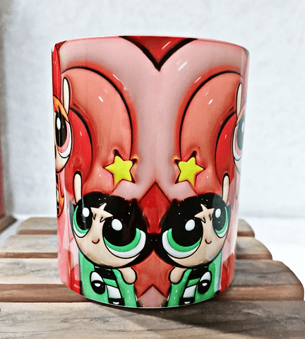 Power puff Baskı içi ve Kulpu Renkli Kupa