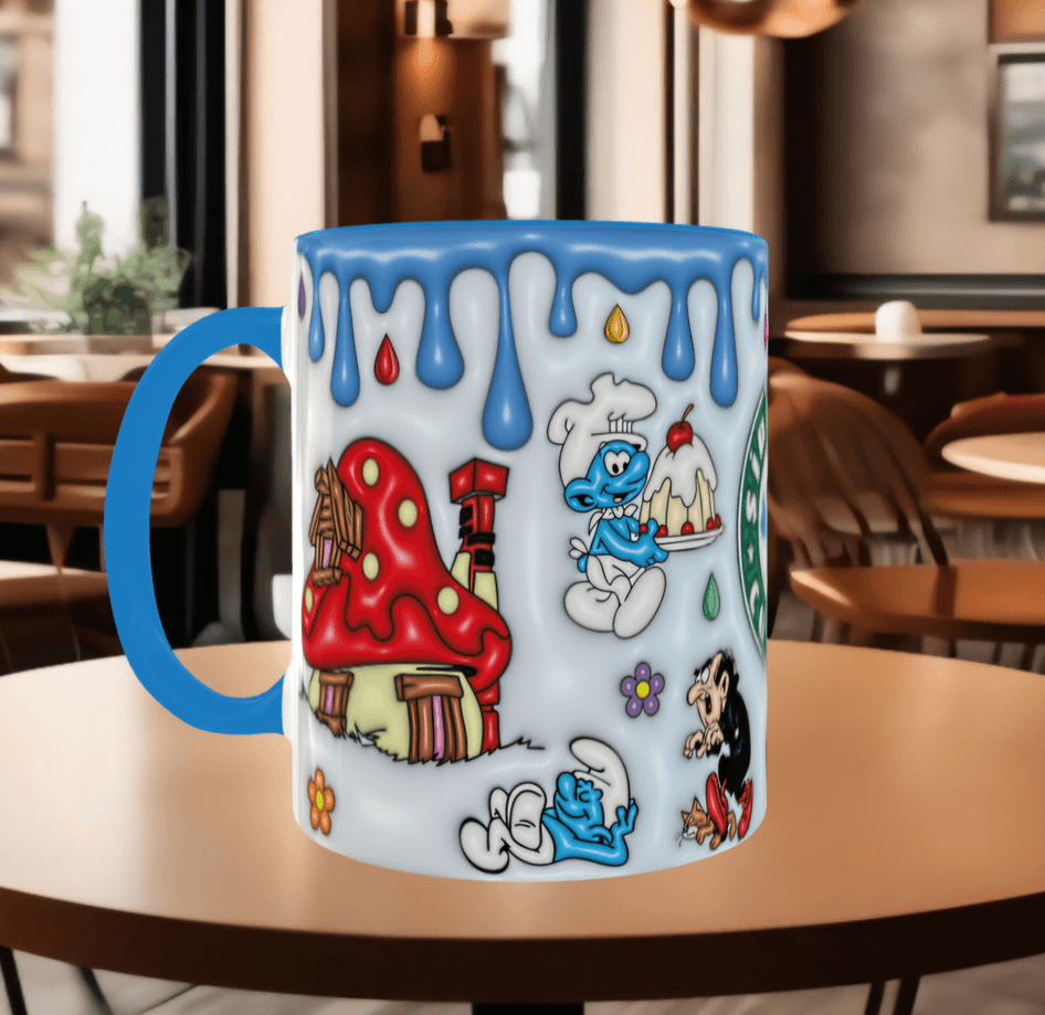 Şirinler Baskı içi ve Kulpu Renkli Kupa