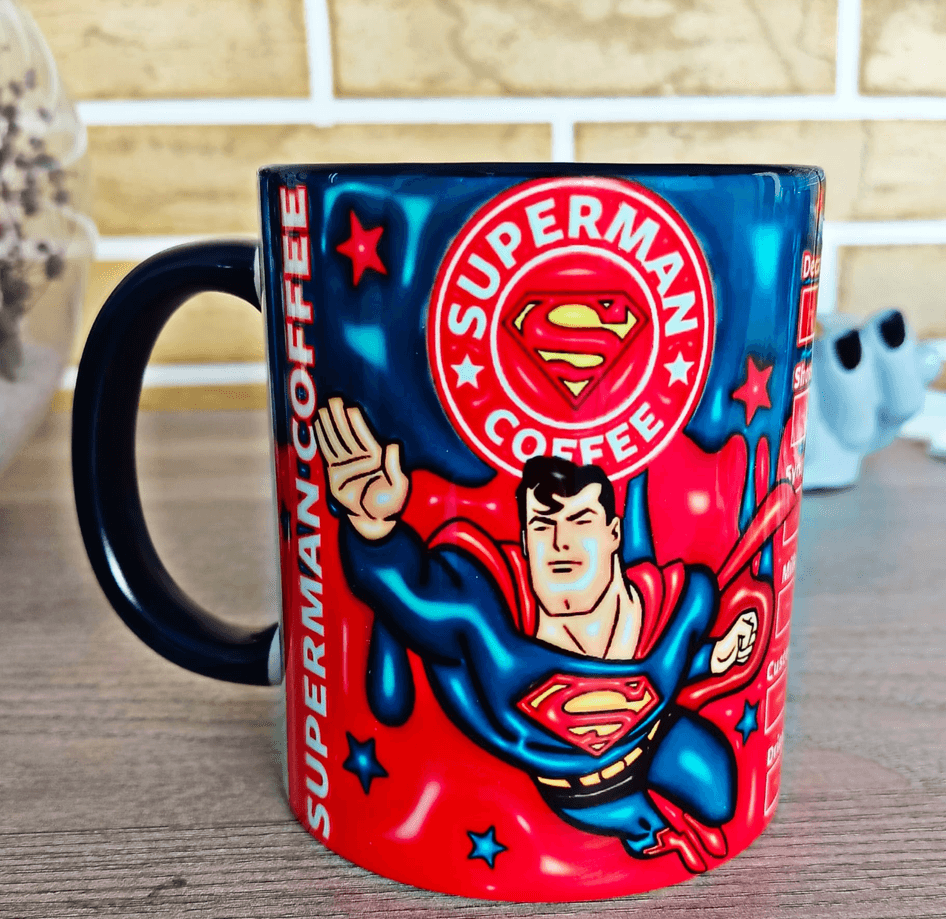 Süperman Baskı içi ve Kulpu Renkli Kupa